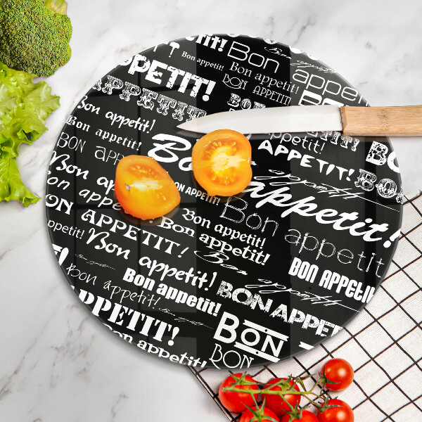 Chopping board glass Kitchen text Bon Appetit