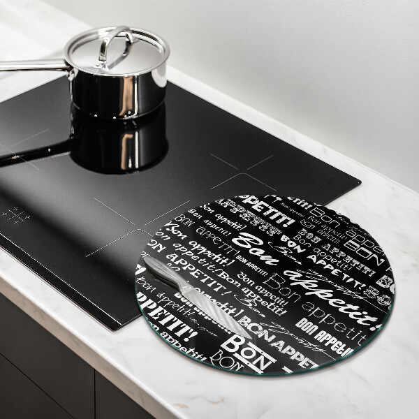 Chopping board glass Kitchen text Bon Appetit