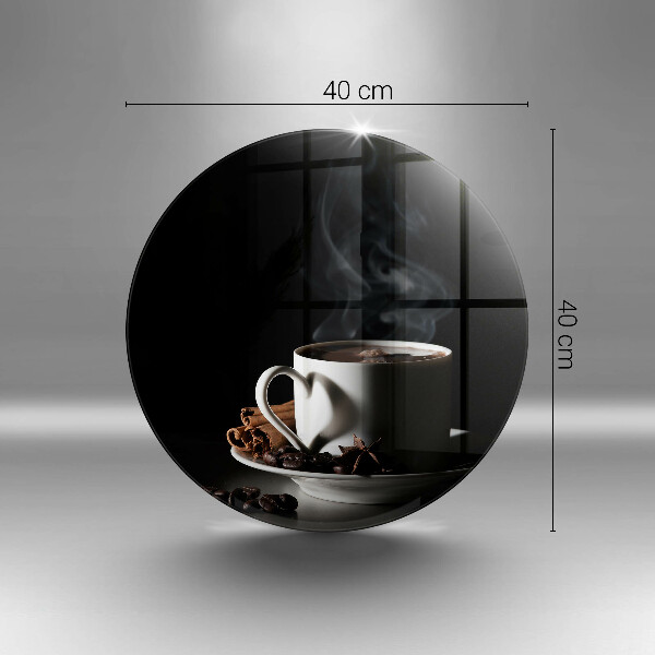 Chopping board glass A cup of hot coffee