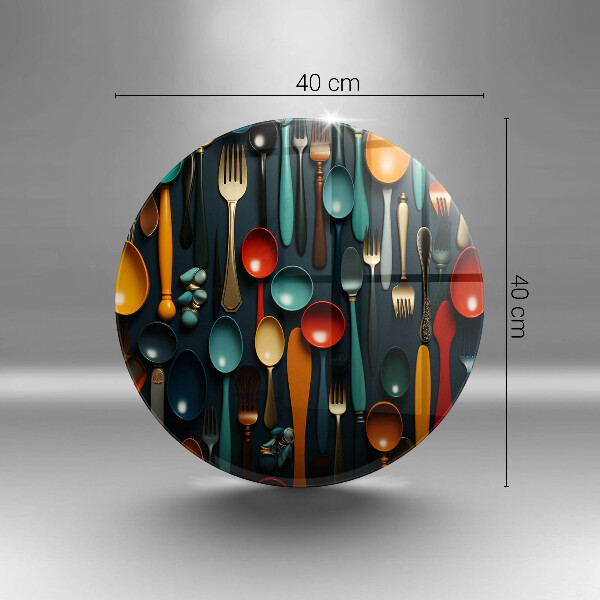 Chopping board Colorful spoons and forks