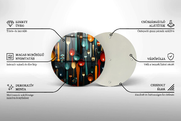 Chopping board Colorful spoons and forks
