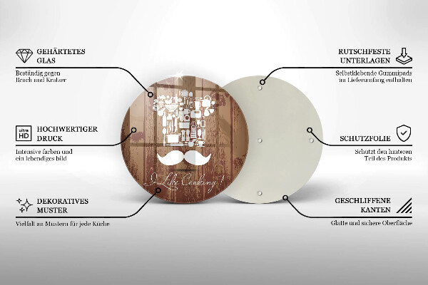 Chopping board glass Inscription and like cooking