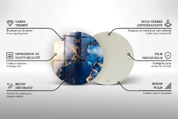 Chopping board glass Elegant background and gold