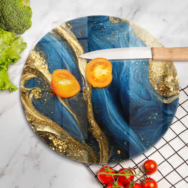 Chopping board glass Blue-gold marble