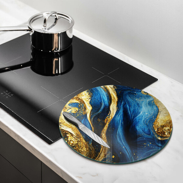 Chopping board glass Blue-gold marble