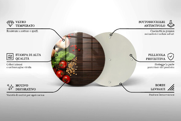Chopping board glass Vegetables on the table