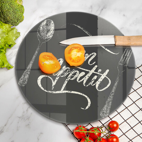Chopping board glass The inscription Bon Appetit