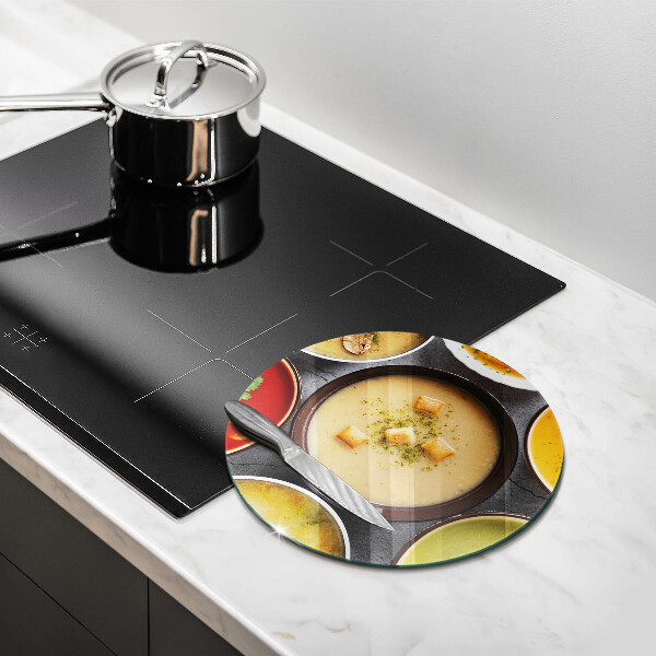 Chopping board glass Colorful soups