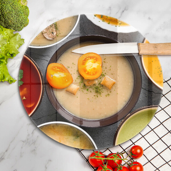 Chopping board glass Colorful soups
