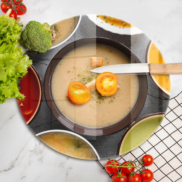 Chopping board glass Colorful soups