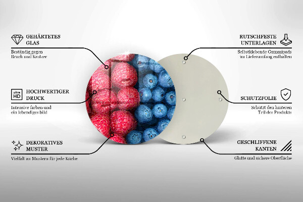 Chopping board Fruit of raspberry and blueberries