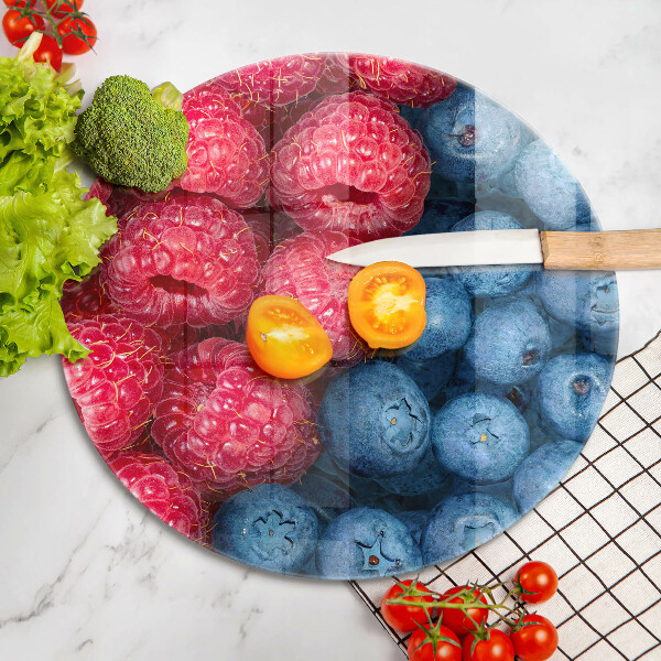 Chopping board Fruit of raspberry and blueberries