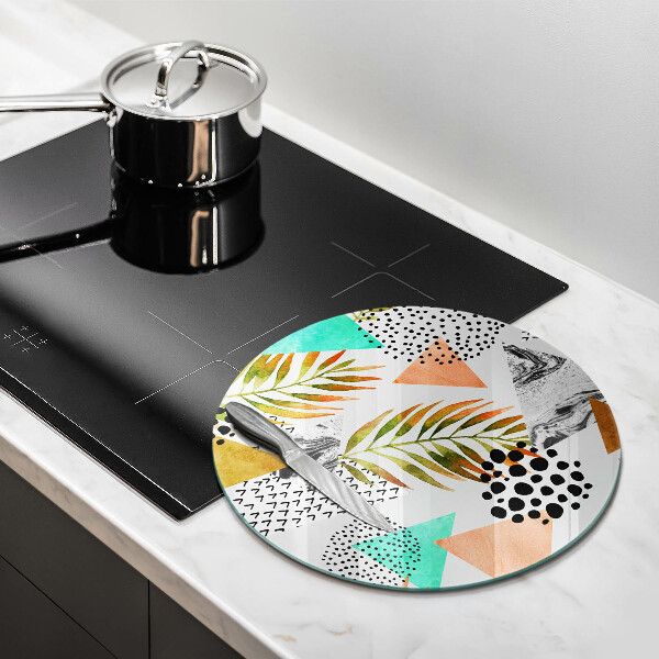 Glass cutting board Boho leaves pattern