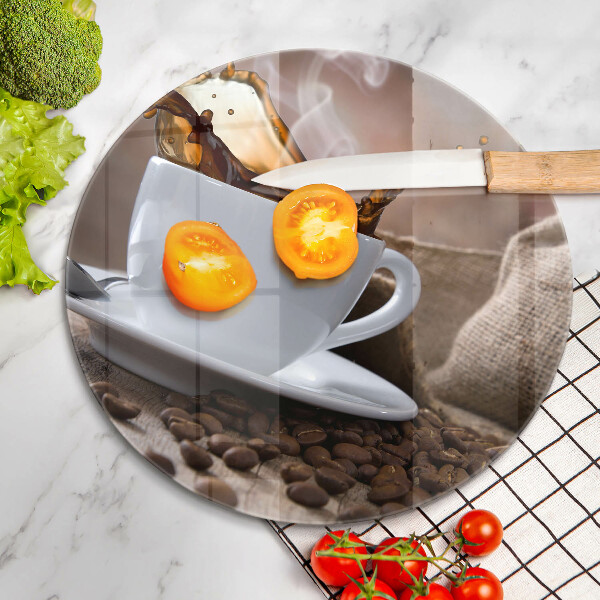 Chopping board glass Cup and coffee beans
