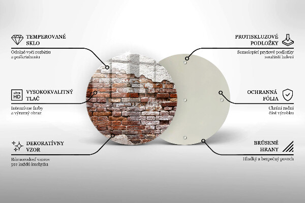 Chopping board glass Old wall of brick and concrete