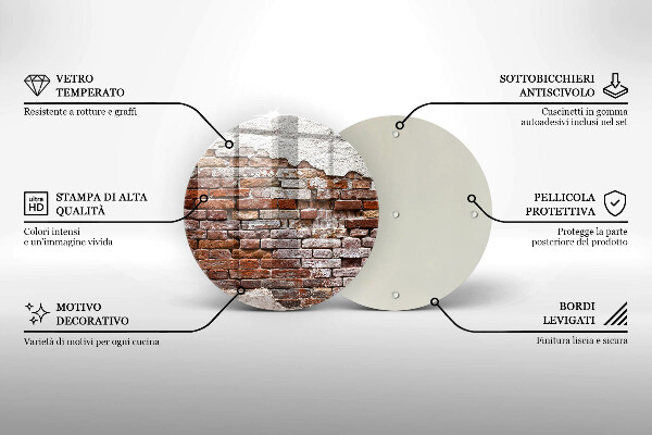 Chopping board glass Old wall of brick and concrete