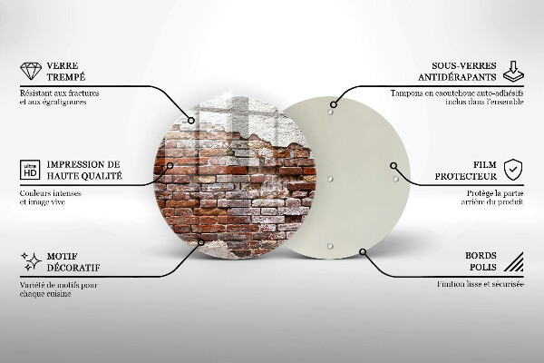 Chopping board glass Old wall of brick and concrete