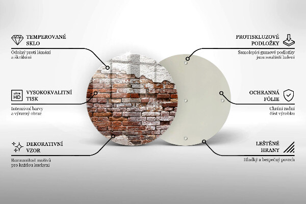 Chopping board glass Old wall of brick and concrete