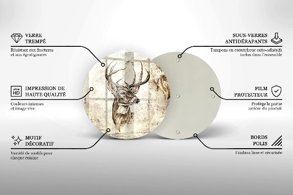 Chopping board glass Illustration deer animal