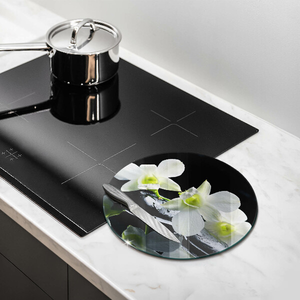 Chopping board glass Zen white flowers in water