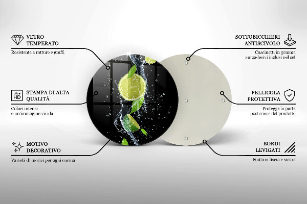 Chopping board glass Juicy lime in water