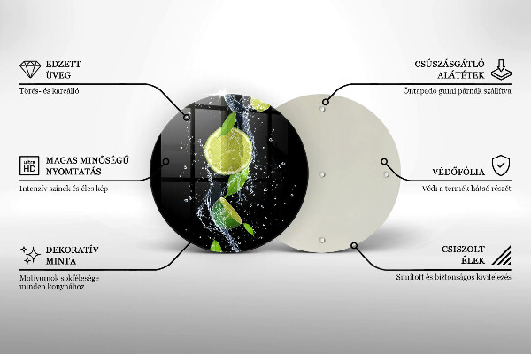 Chopping board glass Juicy lime in water
