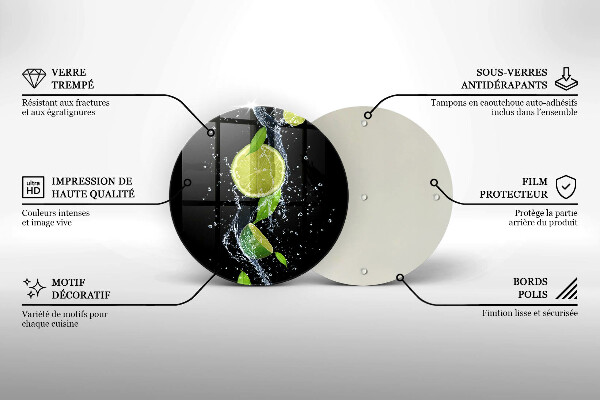 Chopping board glass Juicy lime in water