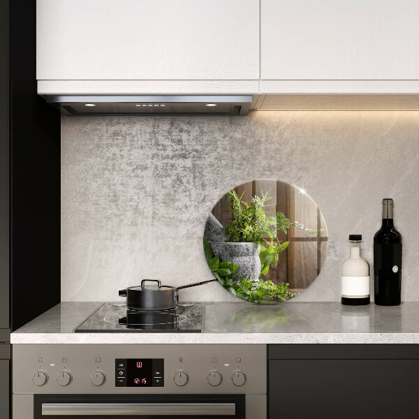 Chopping board glass Herbs plants and wood