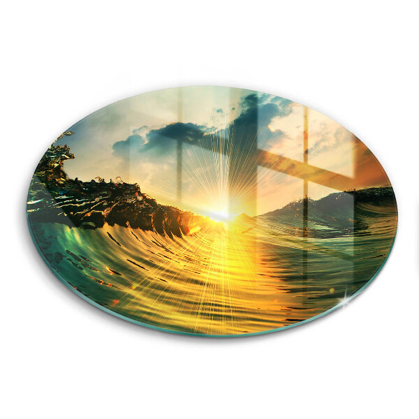 Chopping board glass Wave and sunset