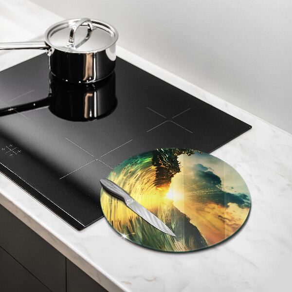 Chopping board glass Wave and sunset