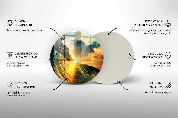 Chopping board glass Wave and sunset