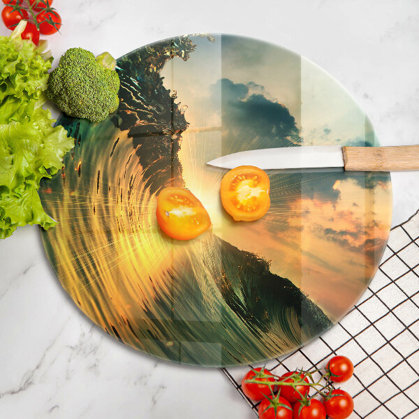 Chopping board glass Wave and sunset