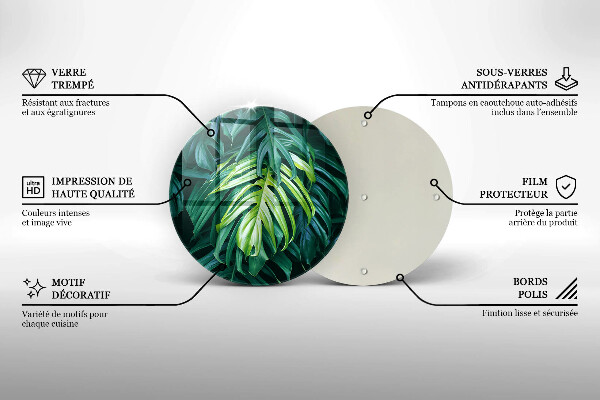 Chopping board glass Monstera wild leaves