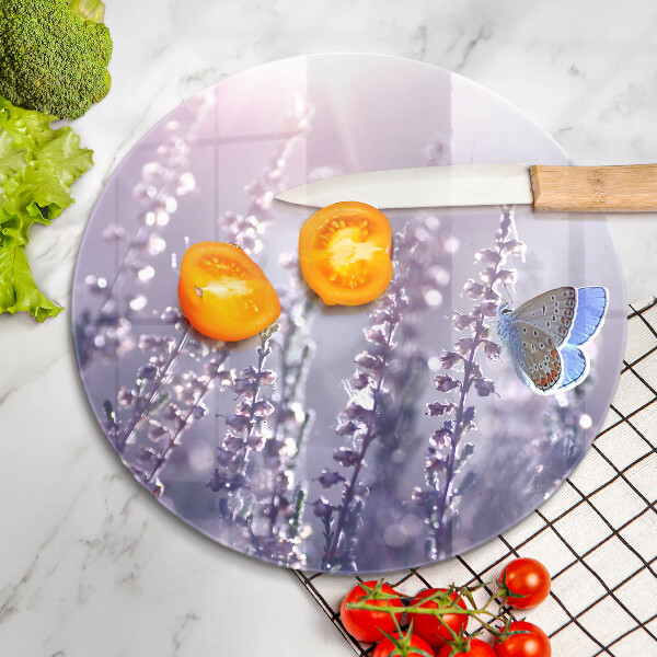 Chopping board glass Field flowers and butterfly