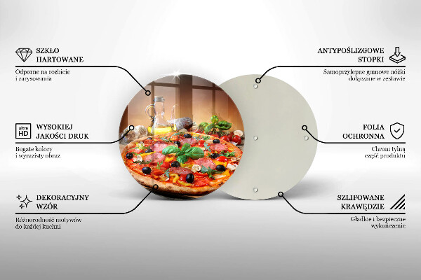 Chopping board glass Italian pizza