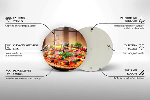 Chopping board glass Italian pizza