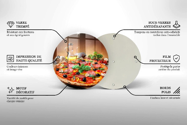 Chopping board glass Italian pizza