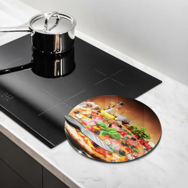 Chopping board glass Italian pizza