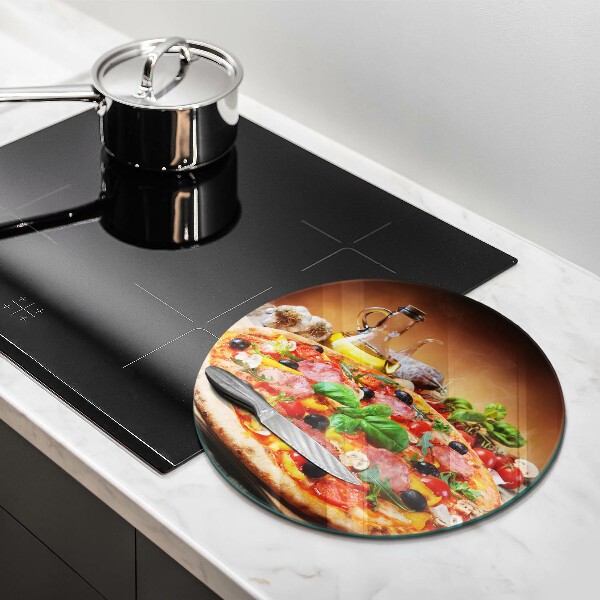 Chopping board glass Italian pizza