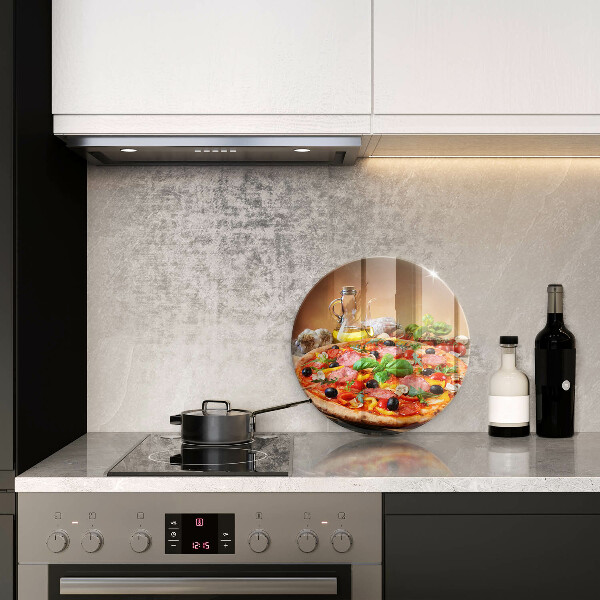 Chopping board glass Italian pizza