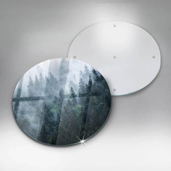 Chopping board glass Forest of trees and fog
