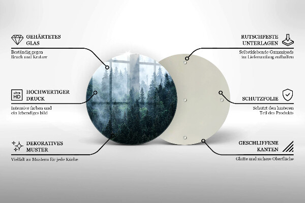 Chopping board glass Forest of trees and fog