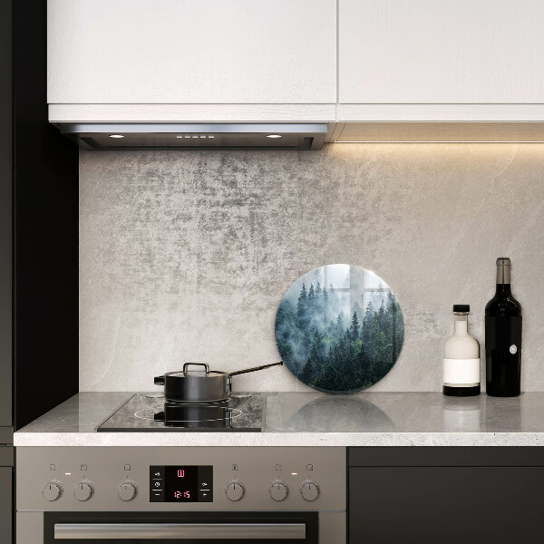 Chopping board glass Forest of trees and fog