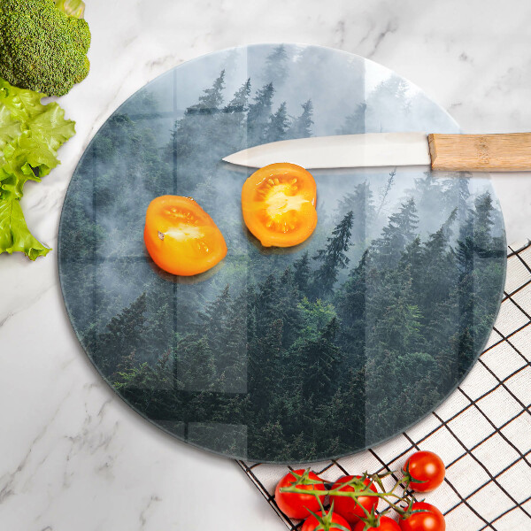 Chopping board glass Forest of trees and fog