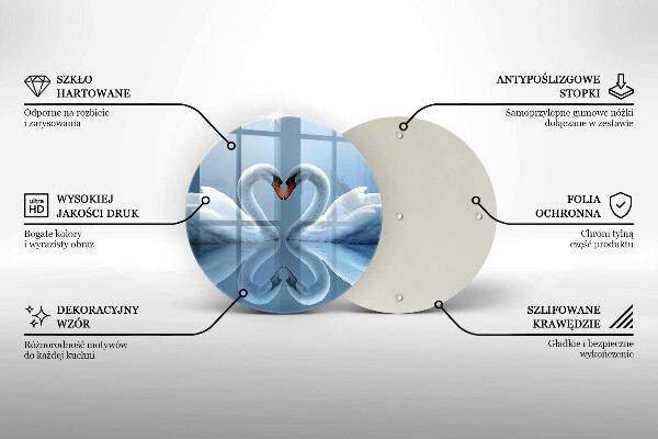 Chopping board glass Two swans heart