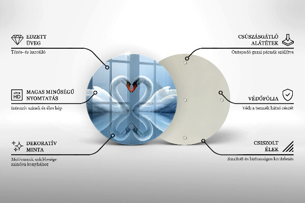Chopping board glass Two swans heart