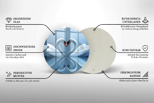 Chopping board glass Two swans heart
