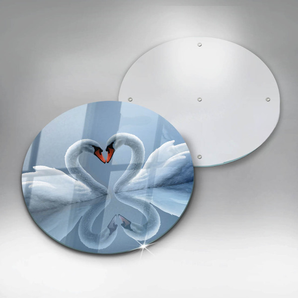 Chopping board glass Two swans heart