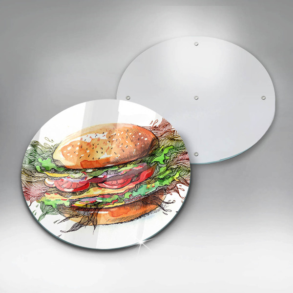 Chopping board glass Drawing hamburger