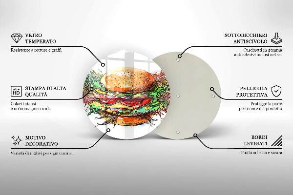 Chopping board glass Drawing hamburger